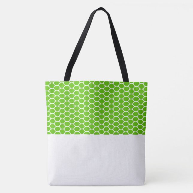 Bright Green Honeycomb Pattern White Colour Block Tote Bag (Front)