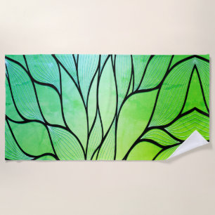 Bright Green Hues Creative Leave Pattern  Beach Towel