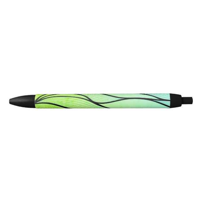 Bright Green Hues Creative Leave Pattern  Black Ink Pen (Front)