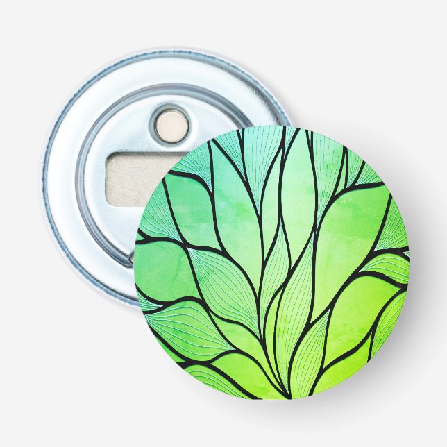 Bright Green Hues Creative Leave Pattern  Bottle Opener (Front)