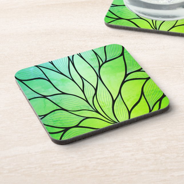 Bright Green Hues Creative Leave Pattern  Coaster (Left Side)