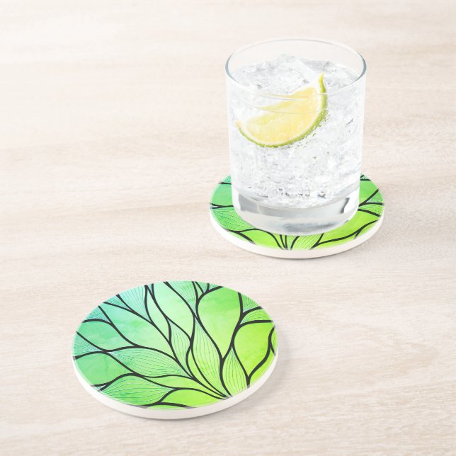 Bright Green Hues Creative Leave Pattern  Coaster (Side)