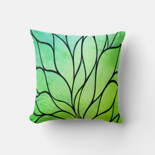 Bright Green Hues Creative Leave Pattern  Cushion