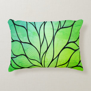 Bright Green Hues Creative Leave Pattern  Decorative Cushion