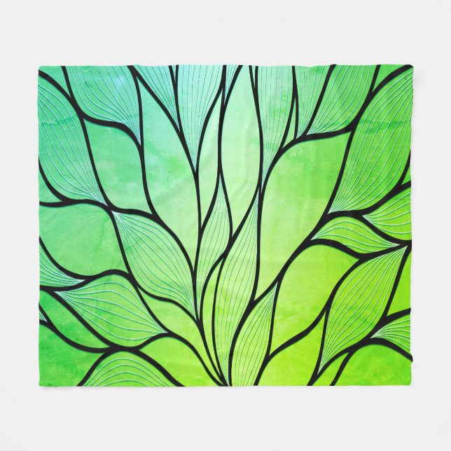 Bright Green Hues Creative Leave Pattern  Fleece Blanket (Front (Horizontal))
