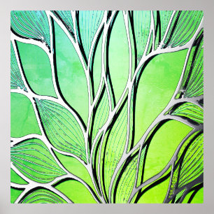 Bright Green Hues Creative Leave Pattern Foil Prints