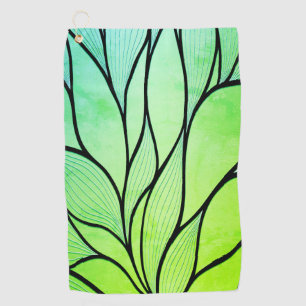 Bright Green Hues Creative Leave Pattern  Golf Towel