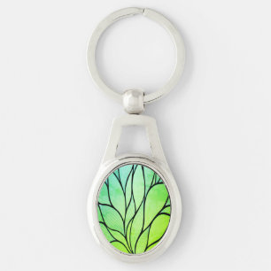 Bright Green Hues Creative Leave Pattern  Key Ring