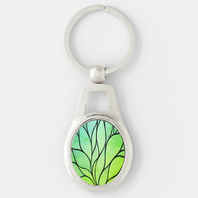 Bright Green Hues Creative Leave Pattern  Key Ring (Front)