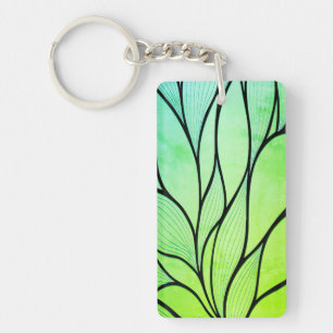 Bright Green Hues Creative Leave Pattern Key Ring