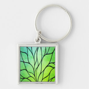 Bright Green Hues Creative Leave Pattern  Key Ring