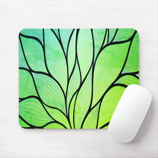 Bright Green Hues Creative Leave Pattern  Mouse Mat (With Mouse)