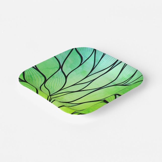 Bright Green Hues Creative Leave Pattern  Paper Plate (Angled)