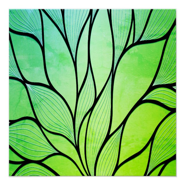 Bright Green Hues Creative Leave Pattern  Poster (Front)