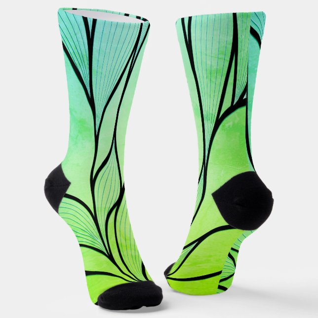 Bright Green Hues Creative Leave Pattern  Socks (Angled)