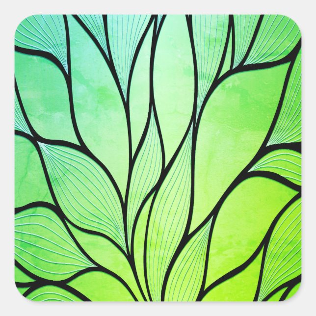 Bright Green Hues Creative Leave Pattern  Square Sticker (Front)