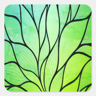 Bright Green Hues Creative Leave Pattern  Square Sticker