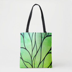 Bright Green Hues Creative Leave Pattern  Tote Bag