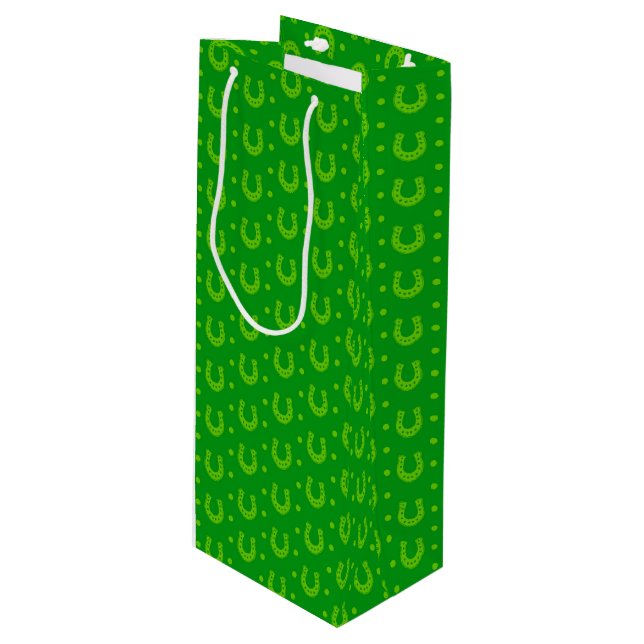 BRIGHT GREEN IRISH CELTIC HORSESHOES WINE GIFT BAG (Front Angled)