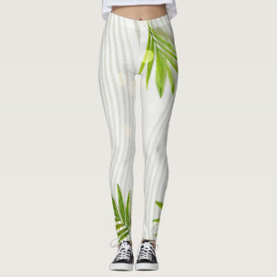 Bright Green Leaves on Pristine White Background Leggings