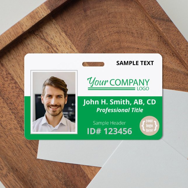 Bright Green Logo Entry Employee Photo ID Badge (green company badge with photo and logos)