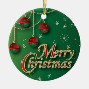 Bright Green Merry Christmas Ceramic Tree Decoration