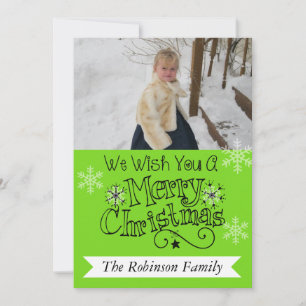 Bright Green Merry Christmas Photo Holiday Card