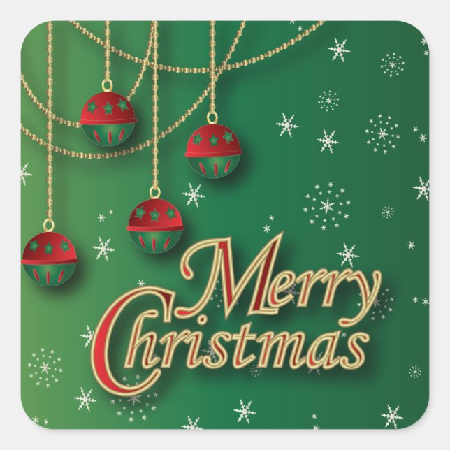 Bright Green Merry Christmas Square Sticker (Front)