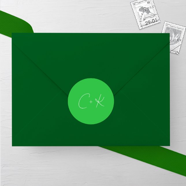 Bright Green Minimalist Wedding Classic Round Sticker (Creator Uploaded)