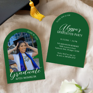 Bright Green Modern Arch Photo Graduation Party Invitation