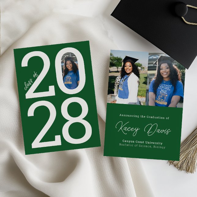 Bright Green Modern Class Year & Photo Graduation Announcement (Creator Uploaded)