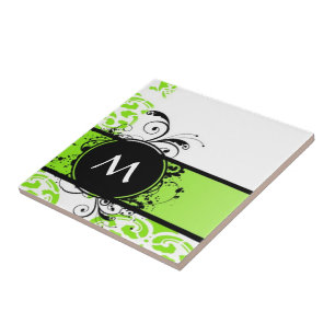Bright green monogram pattern tile