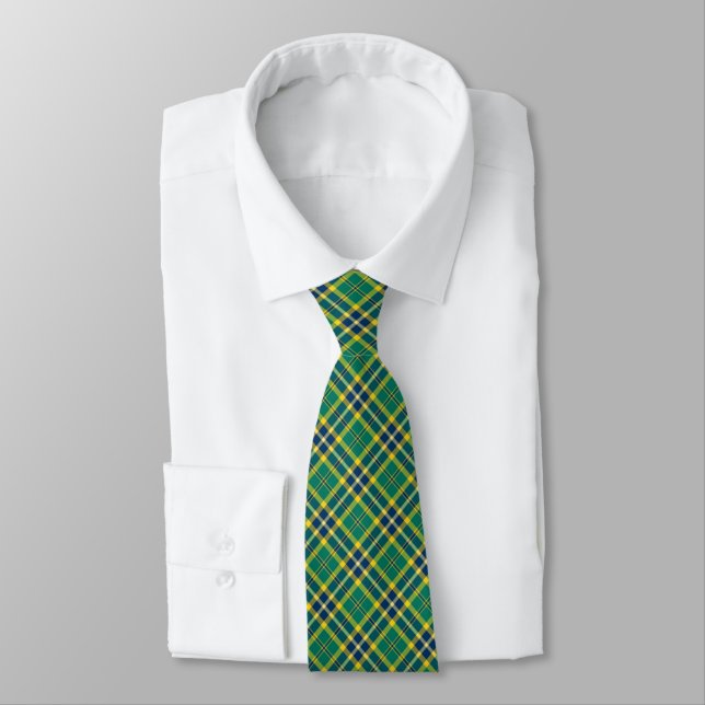 Bright Green, Navy Blue and Yellow Sporty Plaid Tie (Tied)