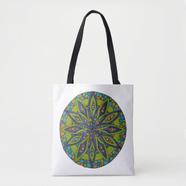Bright Green/Navy Starburst Mandala Tote Bag (Front)