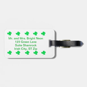 Bright Green Neon Shamrock Personalise Luggage Tag