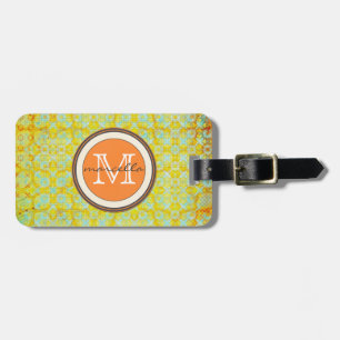 Bright Green Orange Pattern Monogram Luggage Tag