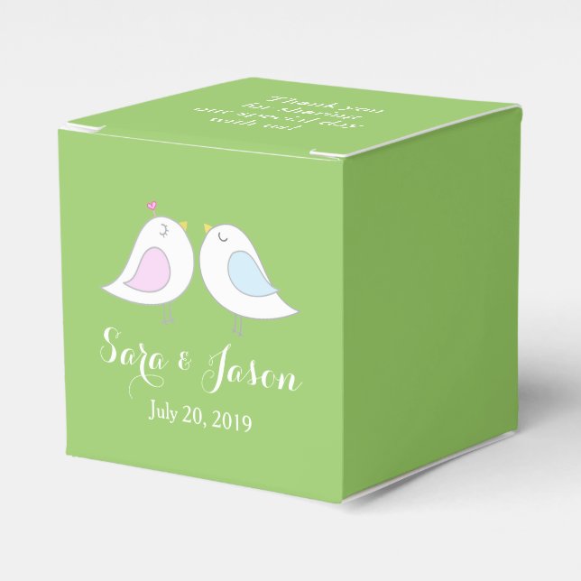 Bright Green Personalised Wedding Thank You, Birds Favour Box (Front Side)