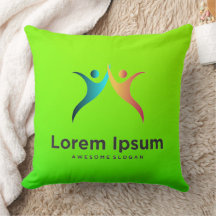 Bright green pillow with colourful abstract figure