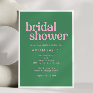 Bright Green Pink Retro Bridal Shower Bold Type Invitation