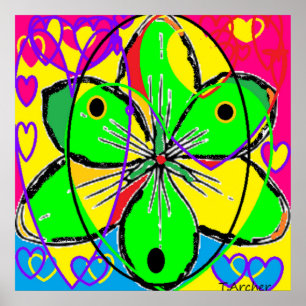 Bright green pink yellow abstract interior designe poster
