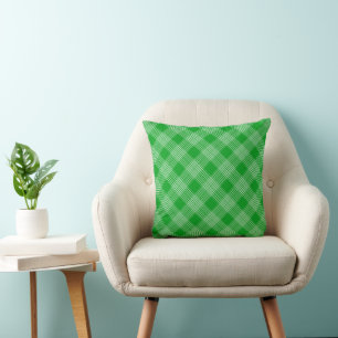 Bright Green Plaid Checked Pattern Cushion
