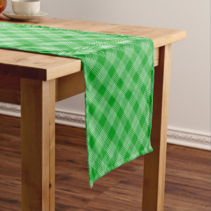 Bright Green Plaid Checked Pattern Short Table Runner