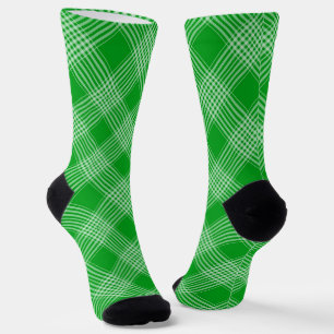 Bright Green Plaid Checked Pattern Socks