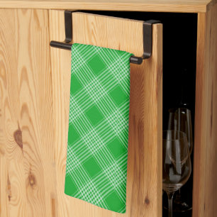 Bright Green Plaid Checked Pattern Tea Towel