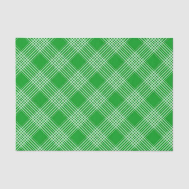 Bright Green Plaid Checked Pattern Tissue Paper (Front)