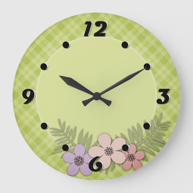 Bright green plaid large clock (Front)