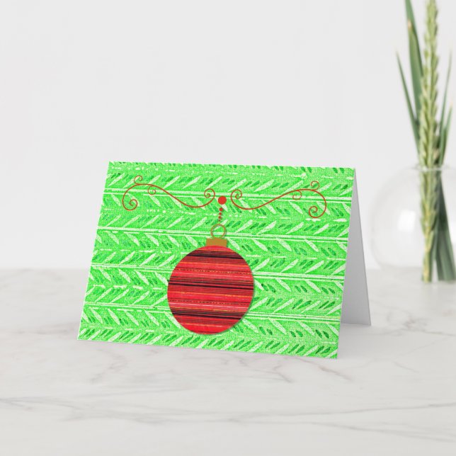 Bright Green Pop Art Ornament Christmas Card (Front)