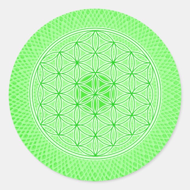 Bright Green Psychedelic Sacred Geometry Mandala Classic Round Sticker (Front)
