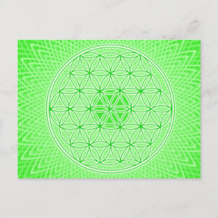 Bright Green Psychedelic Sacred Geometry Mandala Postcard