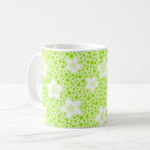 Bright green retro polka dots with floral pattern coffee mug